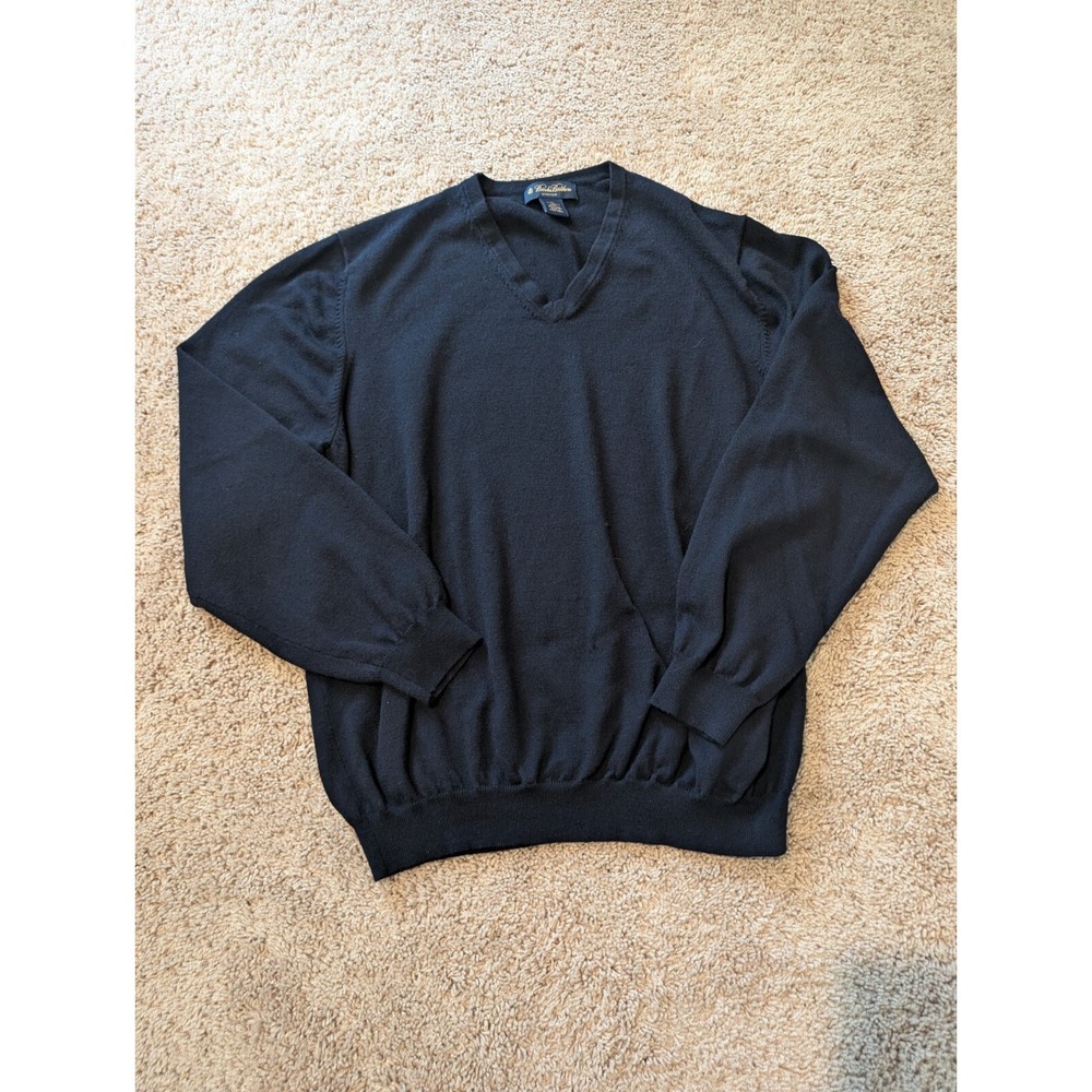 Brooks Brothers Mens V-neck Sweater Merino Wool Sz Xl Black Stretchy